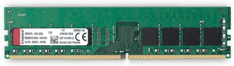 KVR24N17S8/8 - Kingston 8GB DDR4-2400MHz PC4-19200 Non-ECC Unbuffered CL17 288-Pin UDIMM 1.2V Single Rank Memory Module