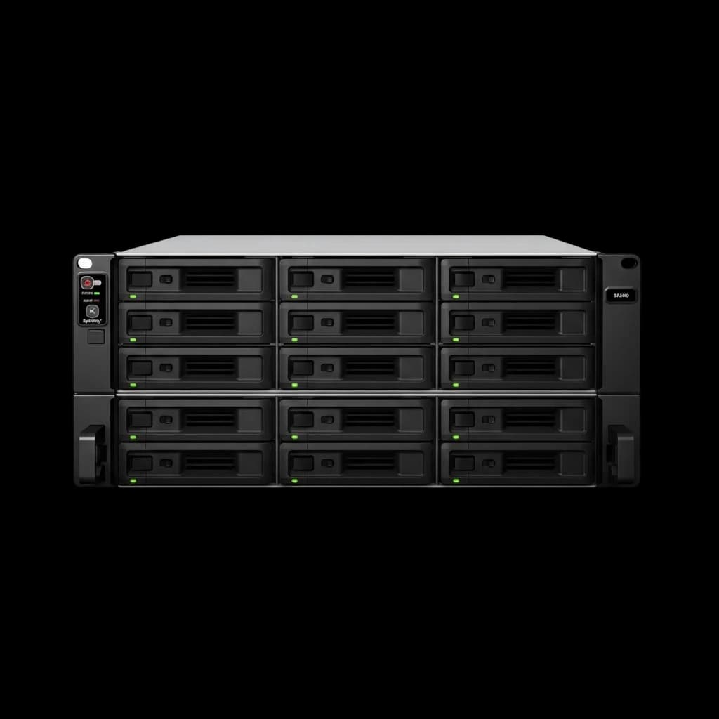 Synology SA3400 SA3400 Highly scalable NAS equipped with an 8-core CPU and 16GB ECC RDIMM memory Highly scalable NAS meeting extensive data storage needs