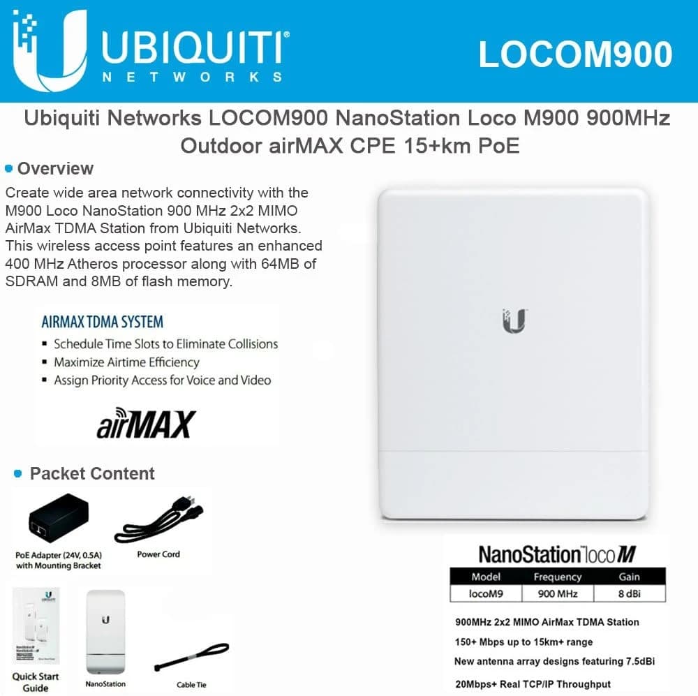 LOCOM900 - Ubiquiti NanoStation M900 1 x Port 10/100Base-TX MIMO airMAX TDMA Station